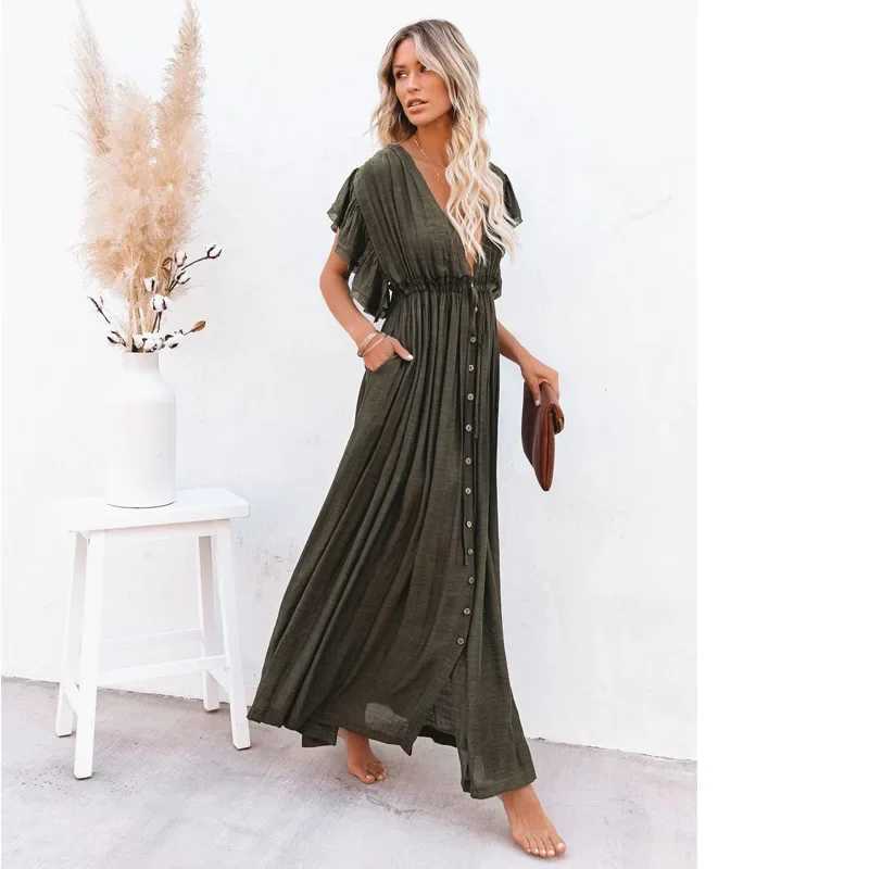 Pregnant womens dresses summer beach dresses pregnant womens V-neck solid pleated sexy dresses photo props Breastfeeding Vestitos W241026