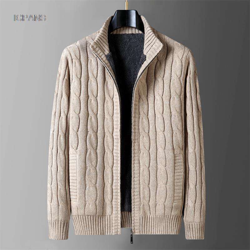Wool Er Cardigan Jumper Jacken Korea Khaki Black Fleece Thicken Warm Winter Zipper Sweatercoat Men Knitted Clothing