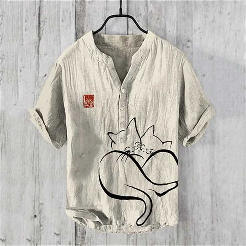 Linen mens fashionable casual shirt short sleeved top 3D printed pattern clothing 2024 Haiyi mens social shirt high-end W241026