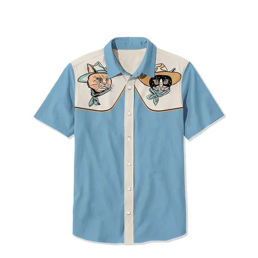 2024 Mens Short Sleve Shirt Western Denim Printed Strt Daily Comfortable Mens Collar Top Large Mens Shirt W241026