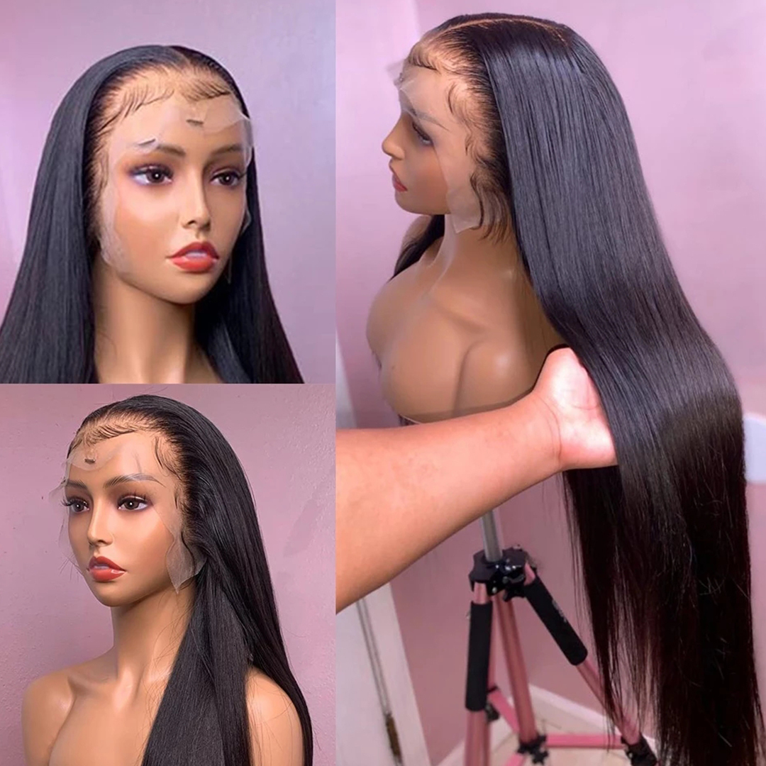 Transparent Front Human Hair 4x4 Closure Brazilian Wigs For Women Pre Plucked Bone Straight Lace Frontal Wig