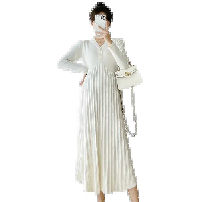 732# Autumn/Winter Warm Knitted Pregnant Long Dress Elegant A-line Ultra Thin Loose Pregnant Sweater W241026