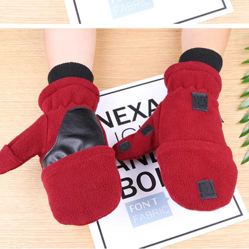Winter Warmth Gs Finger Convertible Heat Gloves Gs Windproof Polar Wool Warmth Womens Double Layer Fl Gs W241026