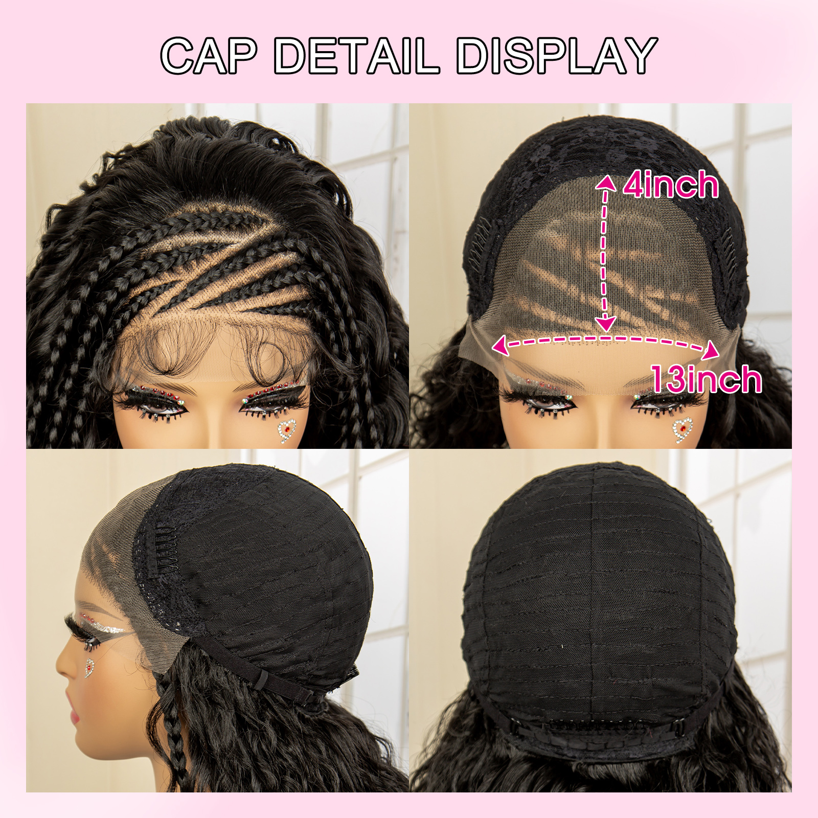 26 Inches Synthetic Lace Frontal Cornrow Braided Wigs with Baby Hair Curly Wave Wavy Braids Wig for African Black Women