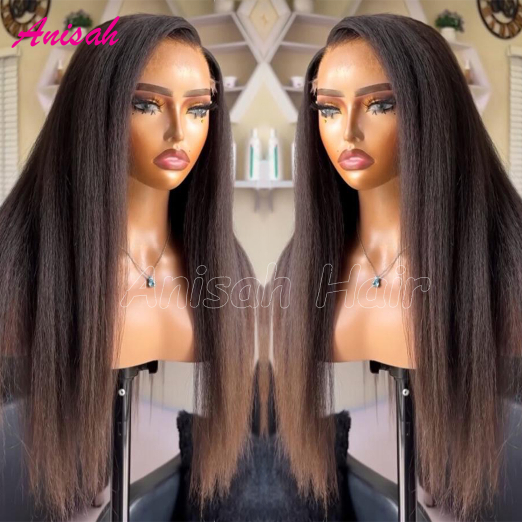 Glueless Italian Pre Plucked Brazilian Yaki Kinky Straight Lace Front Human Hair Wigs For Women