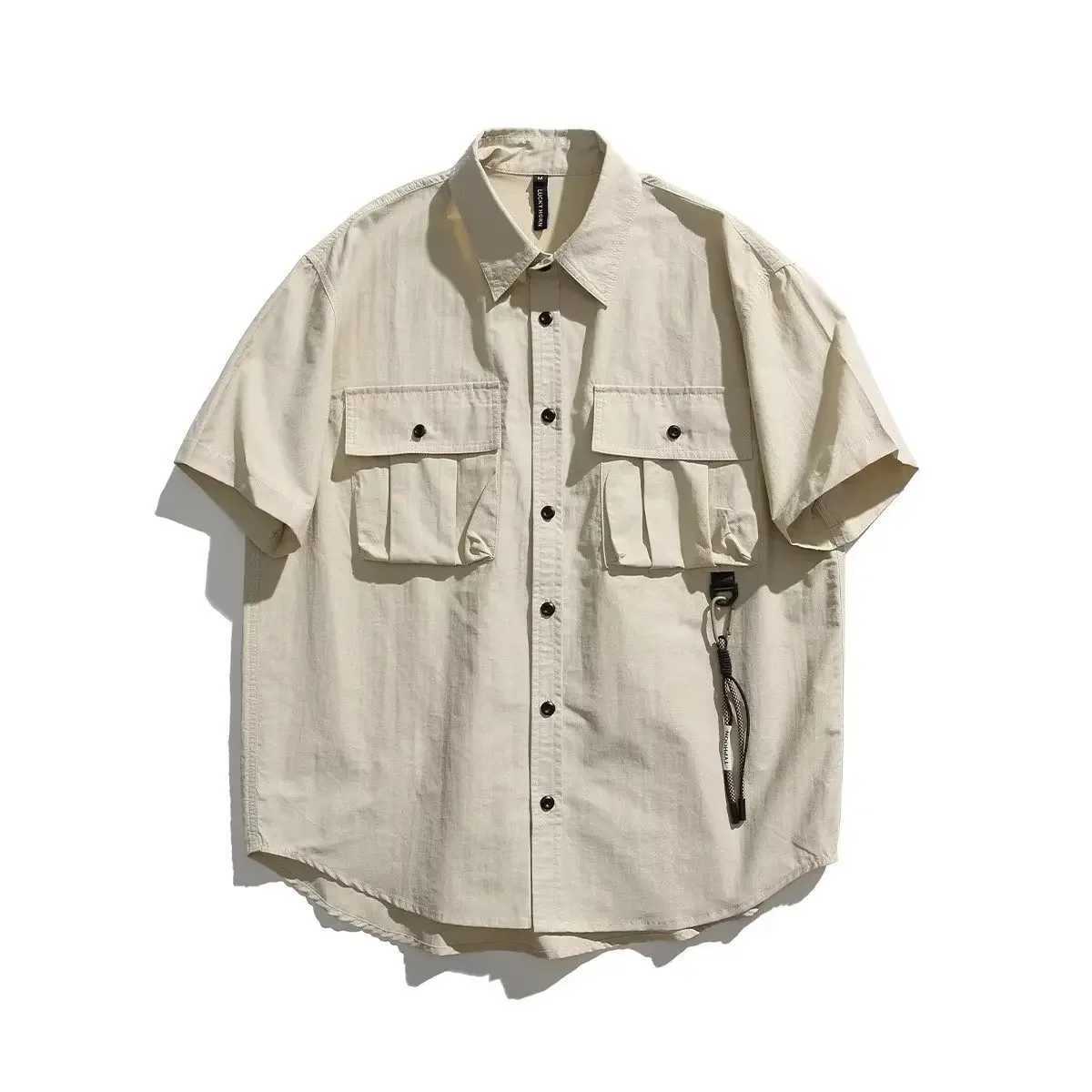 Japanese retro workwear short sleeved Slip mens T-shirt 2024 summer trend brand outdoor casual youth shirt jacket W241026