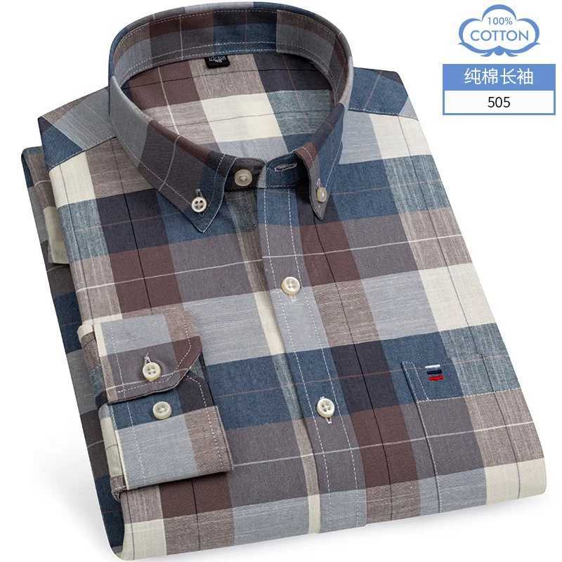 7XL 8XL Mens Long Sleeve Shirt Plus Size Spring/Summer 100% Cotton Oxford Plaid Fabric Breathable W241026