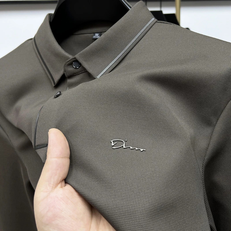 High Quality Ice Silk Polo Shirt Long Sleeve Skinfriendly Tshirt 2023 Autumn Fashion Trend Simple Business Handsome Lapel Ropa 241025