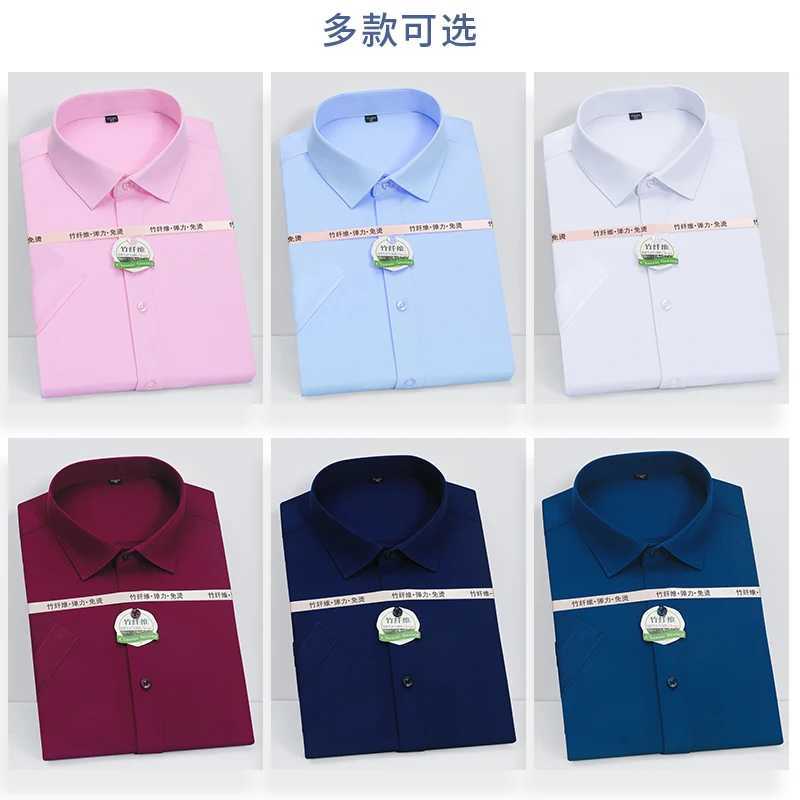Mens short SLV shirt bamboo fiber casual non-woven spring and summer shirt high-quality slim fit dress W241026