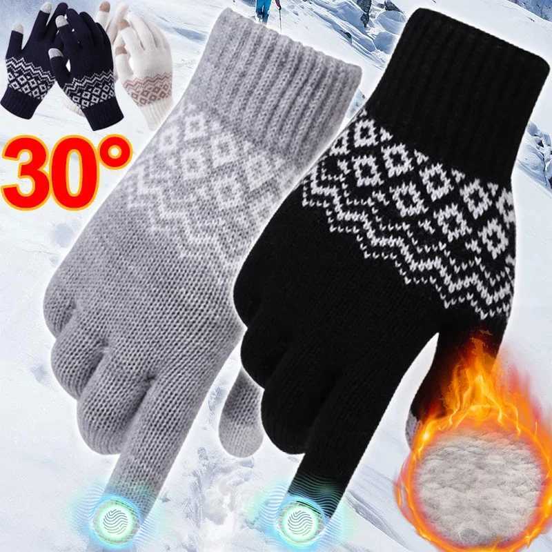 Winter Thick Warm Knitted Gs Suitable for Womens Mobile Phone Touchscreen Knitted Gs Winter Thick Warm Adult Gs Gloves W241026