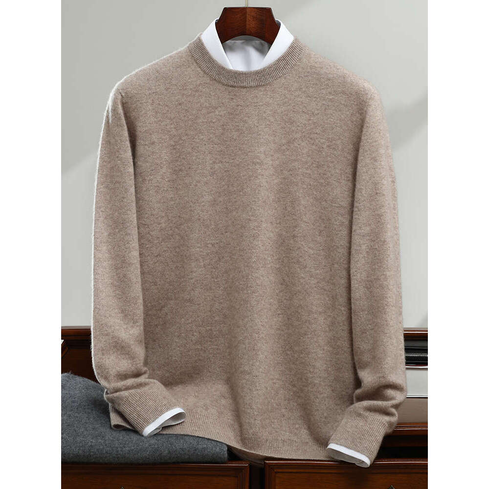 Light Lurxury Autumn Winter 100% Pure Cashmere Sweater Men O-Neck Knit Pullovers Youth Loose Warm Tops Business Casual Shirt