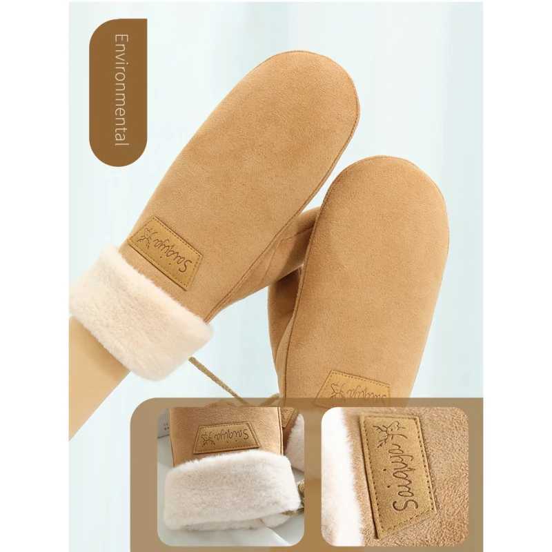 Winter womens warm thick wool velvet suspender Gs cute glass sweet cold protective gloves W241026