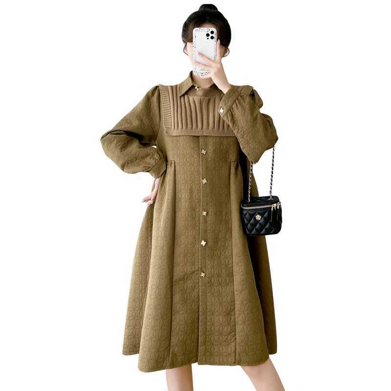 Large size maternity clothing autumn and winter collar fashion maternity A-line dress loose maternity clothing wholesale W241026