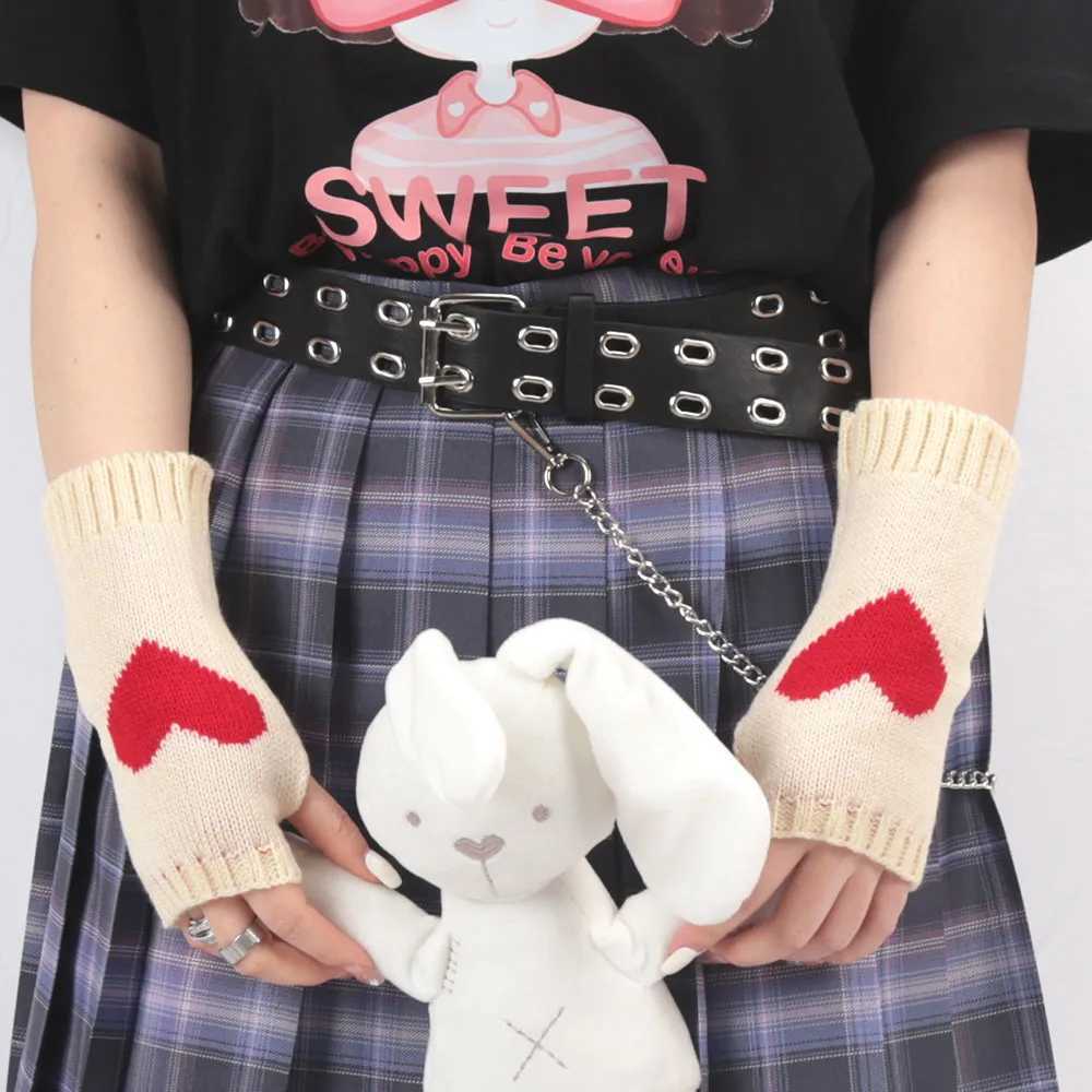 Y2K Fashion Knitted Half Finger Gs Womens Soft Winter Warmth Womens Sleeves Lolita Style Gothic Fingers Gs W241026