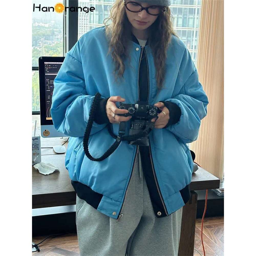 Hanorange 2024 Winter Pilot Cotton-Padded Jacket Women Both Sides Wearable Comfortable Warm Loose Parkas Black/Mint Green