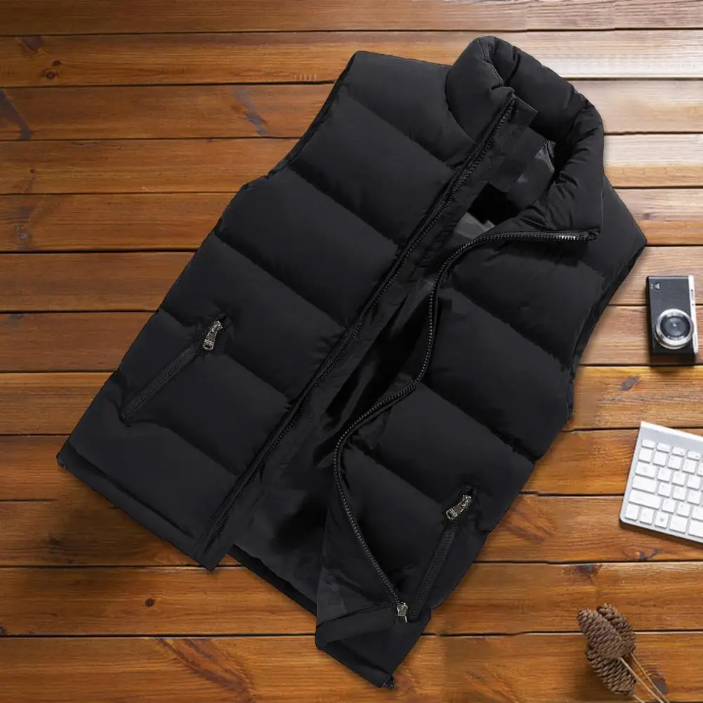 Male Winter Vest Waterresistant Mens Puffer with Stand Collar Zipper Placket for Outdoor Activities in Autumn 241025