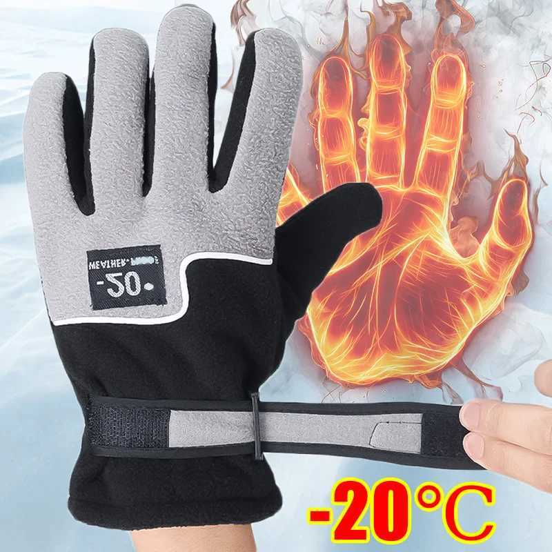 -20 Velvet Skiing Gs Wool Winter Hot Mens Outdoor Sports Anti slip Warm Full Finger Hand G Mountain Cycling Gloves W241026