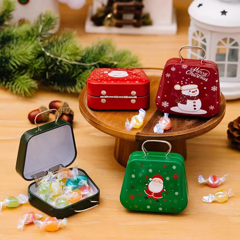 Metal Square Mini Christmas Candy Gift Box Leather Bag Christmas Candy Box Christmas Tote Bag Open And Close Gift Box 241025