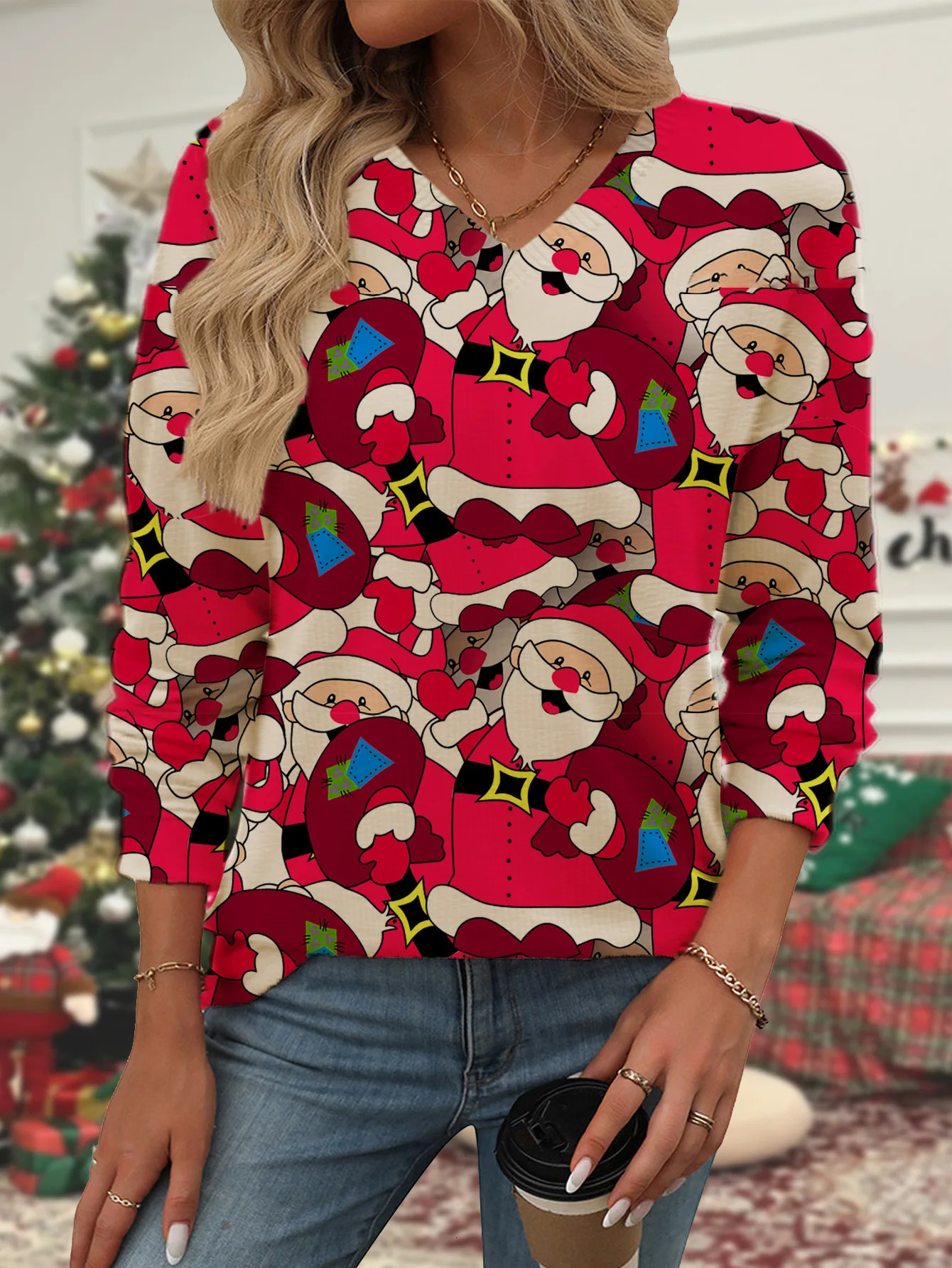 Autumn/Winter Fashionable Cute Christmas Full Print Round Neck Mink Print Sweater 241025