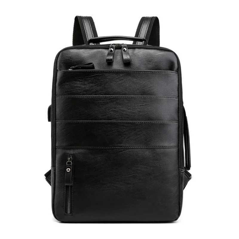 Business Backpacks For Men Waterproof PU Leather Laptop Bag Large Capacity USB Charging Rucksack Male Fi Bagpack mochilaXJ241026