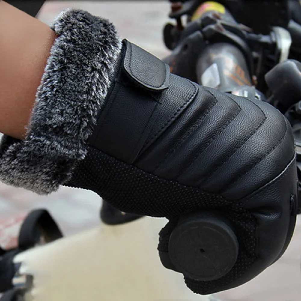 1 pair of mens touch screens Gs winter warm five finger watch Gs shearing thick Pu leather Gs outdoor bicycle W241026