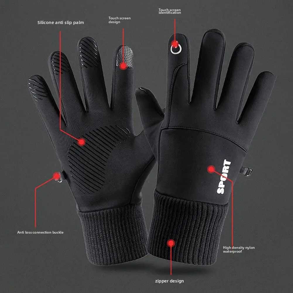 Mens Winter Waterproof Bicycle Gs Outdoor Sports Running Motorcycle Skiing Touchscreen Wool Gs Anti slip Warm Full Finger W241026