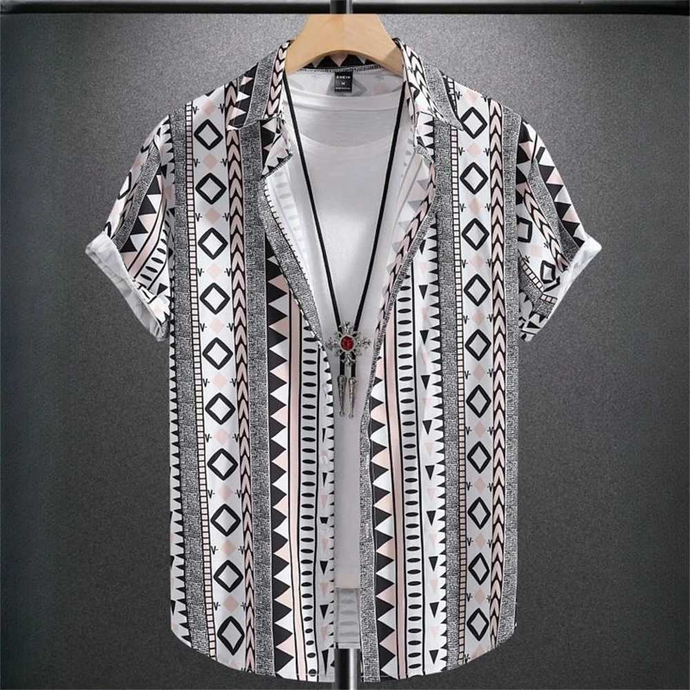 Retro Haian mens shirt ethnic pattern printed shorts Slve top fashionable casual mens clothing loose oversized mens shirt W241026