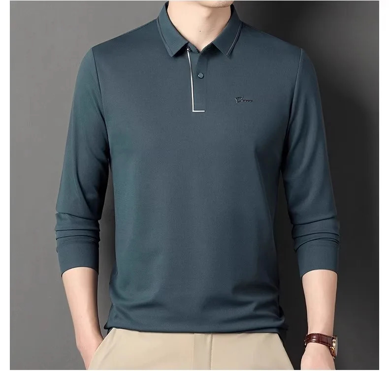 2024 High end fashion diamond long sleeved highend printed POLO shirt Spring Korean mens lapel Tshirt 241025