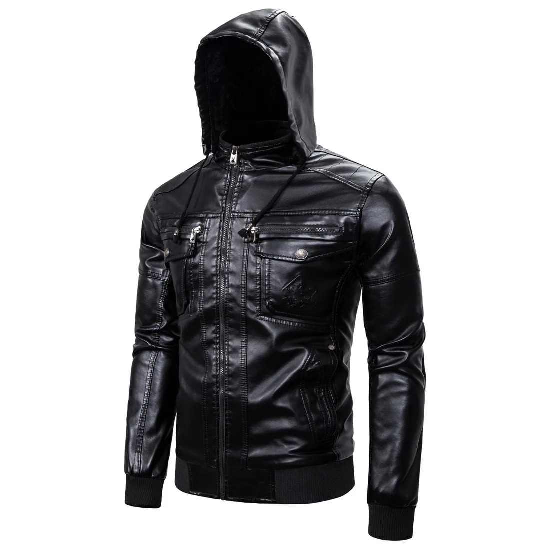 Mens Leather Jacket with Plush Insulation Classic Sheepskin Hood Business Casual Pu Sports Autumn and Winte 241025
