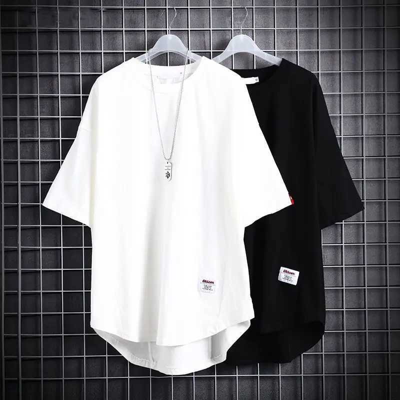 Summer O-neck solid color oversized mens short sleeved loose casual fully matched rally mens fashionable irregular T-shirt W241026