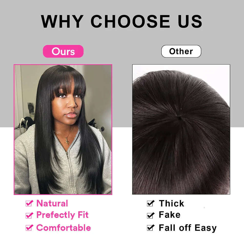 Straight Front With Bangs Glueless Layered Wigs Natural Synthetic Butterfly Haircut Reddish Brown Lace Wig For Women