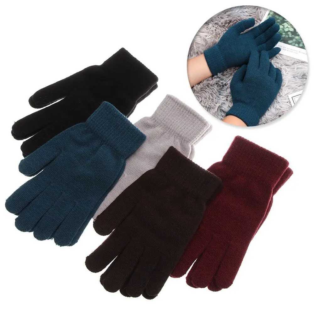 Unisex winter ribbed knitted full finger Gs basic thick plush lining gloves with magic hot wrist warmth for women W241026