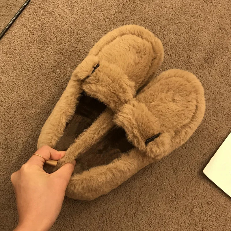 er Style Shoes Womens Fur Coat Winter Warm Plush Mocha sins Womens Elegant Fur Soft Sole Smooth Zapato De Mujer 241024