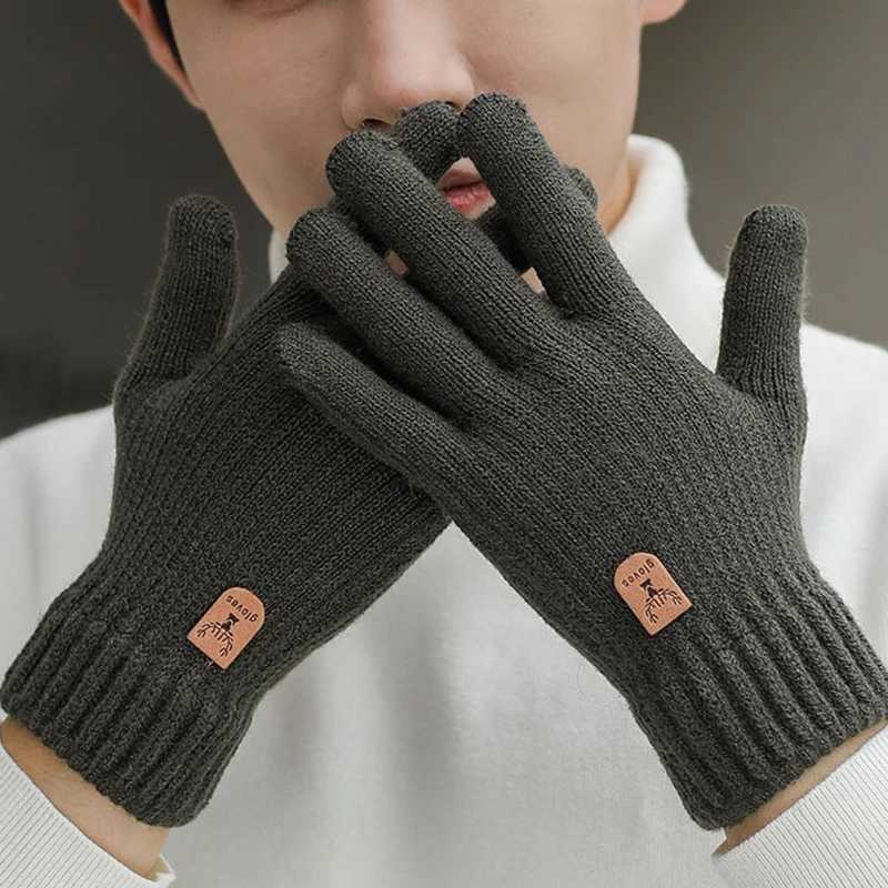 Winter Mens Warm Knitted Gs Touch Screen High Quality Mens Cotton Thick Warm Wool Cashmere Solid Color Mens Busin Gs W241026