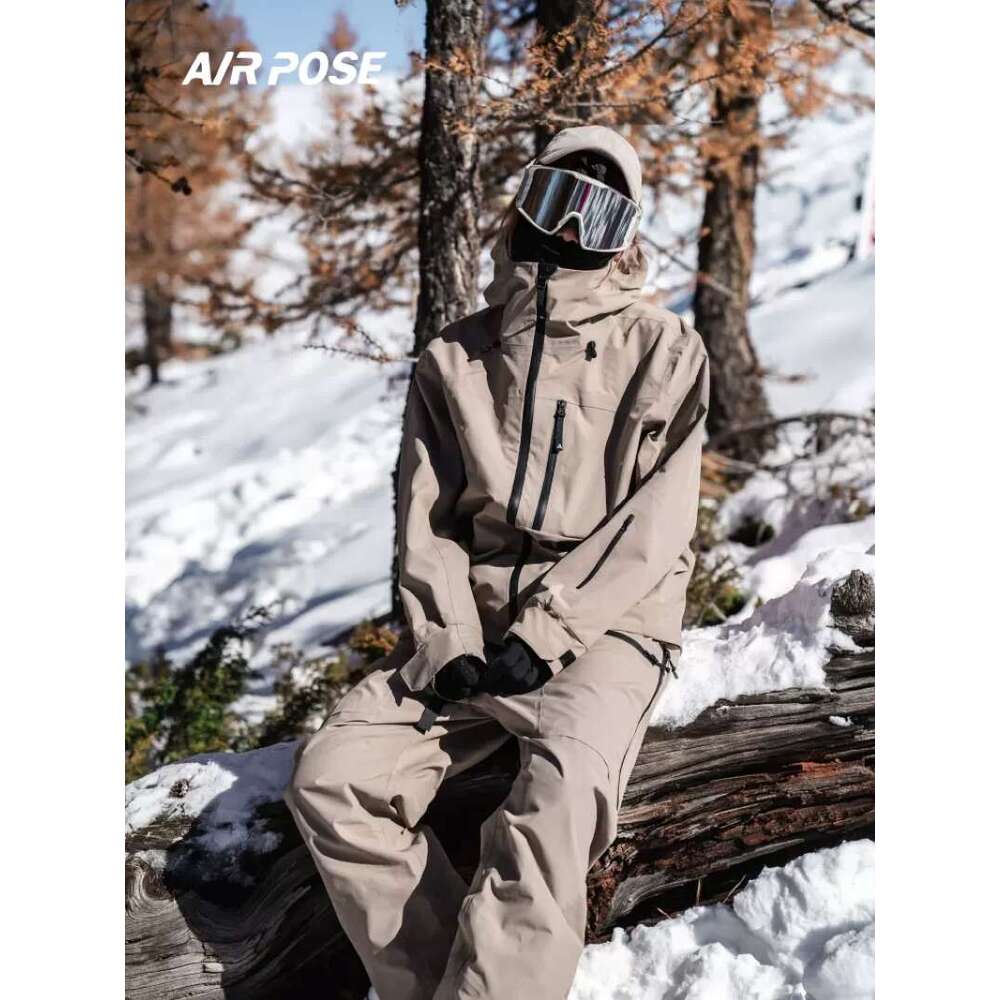 Airpose windproof 3L hard shell ski suit clip overcomes men's and women's long pants waterproof hooded sweatshirt ski warm suit