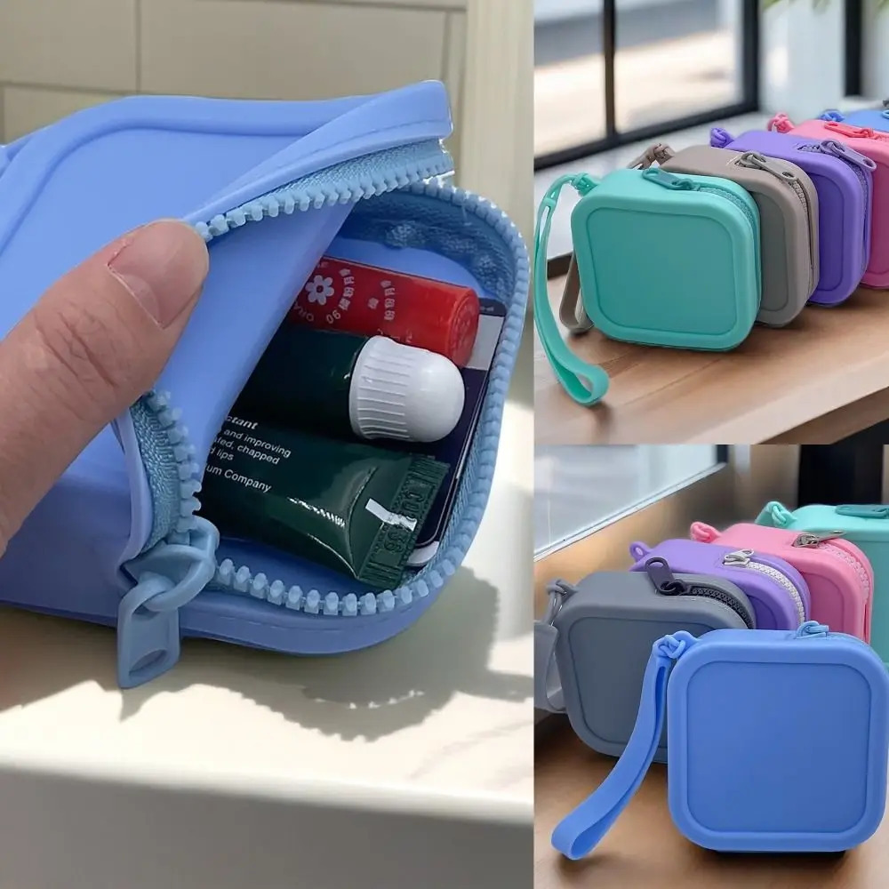 Silicone Organizer Wallet Coin Purse Simple Waterproof Zipper Cosmetic Bag Earphone Bag Students 241025