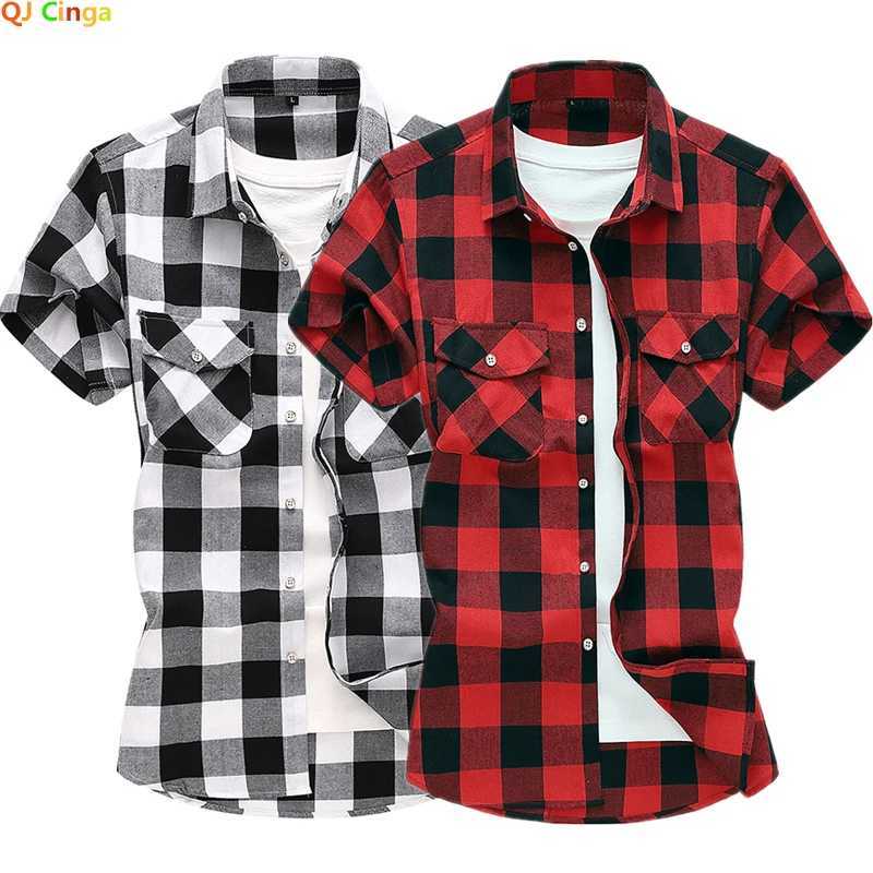 Striped plain short sleeved mens single breasted square neckline cotton shirt summer fashion casual Camissa mens Chemise 7XL W241026