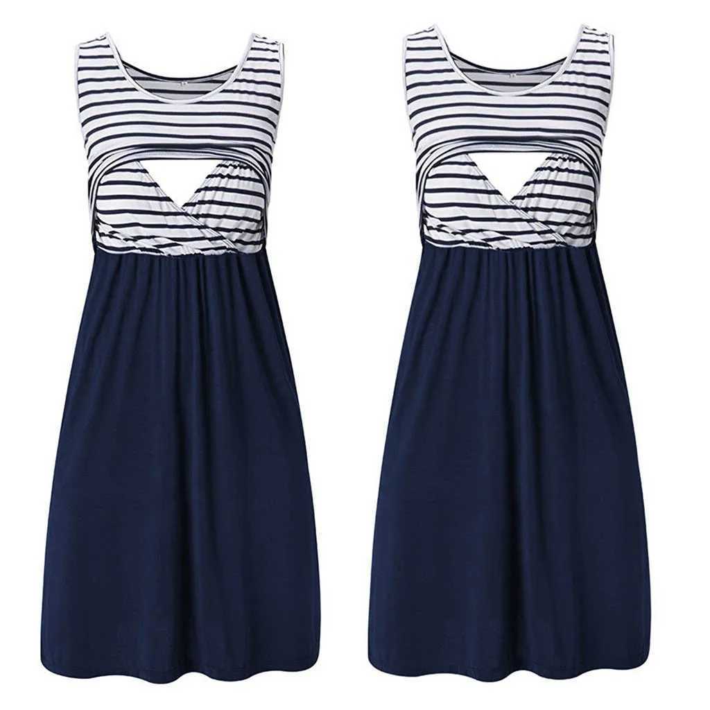 Womens Pregnant Women Fashion Stripe Tuning Breastfeeding Summer Pregnant Women Comfortable Dress Comfortable Loose Womens Care Top Dress W241026