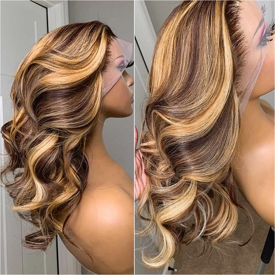 13x6 Highlight Human Honey Blonde Body Wave Front Brazilian Hair Wigs For Black Women 13x4 Hd Lace Frontal Wig
