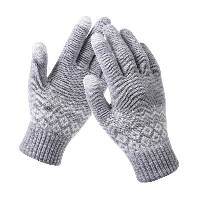 2023 Autumn Winter Warm Thick Mens G Winter Cashmere Wool Knitted G Solid Finger Gloves Womens Winter Cycling Skiing G W241026