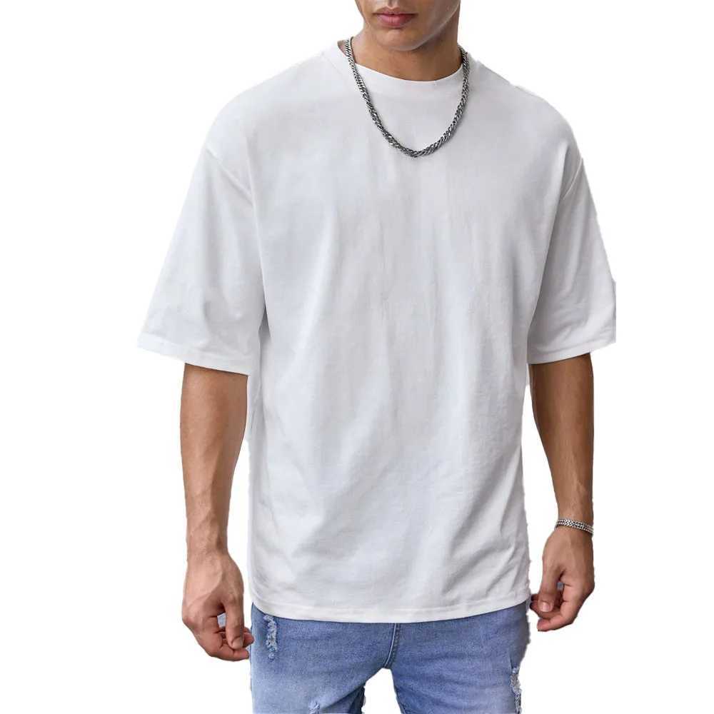 Mens white T-shirt solid color summer mens casual short sleeved O-neck summer solid color T-shirt breathable top mens clothing W241026