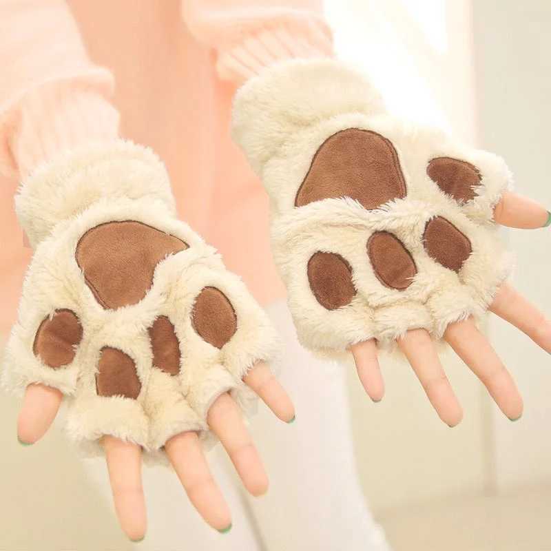 Womens Cartoon Cat Cl Gs Thick Finger Plush Bear Warm and Cute Thick Bear P Finger Winter Kaii Gloves Gs W241026