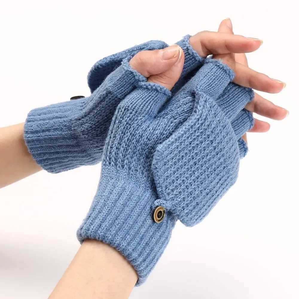 1 pair of knitted thick flap Gs classic solid color exposed Gs soft crochet finger gloves winter warm gloves W241026