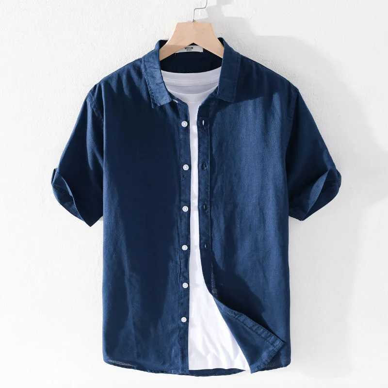 Khmer linen mens summer fashion shirt solid color simple casual short sleeved slip top basic thin breathable top W241026