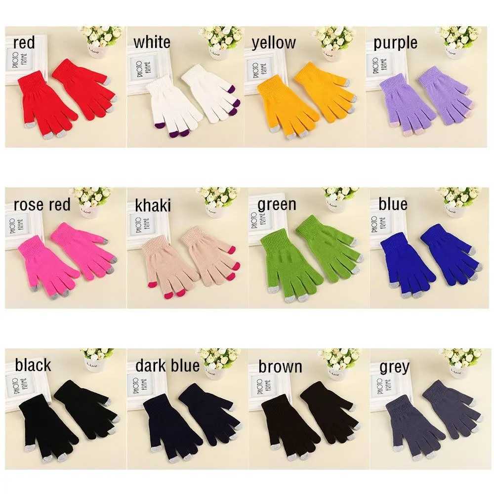 Womens winter knitted full finger Gs unisex solid touch screen Gs outdoor warm cycling driving gloves W241026