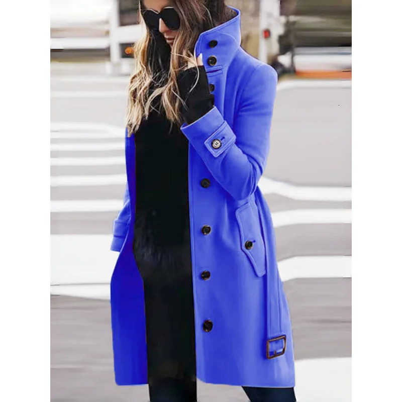 Wool Blend Womens Coat Outerwears Winter Warm Female Jackets Single Breasted Turndown Collar Long Clothes 241025