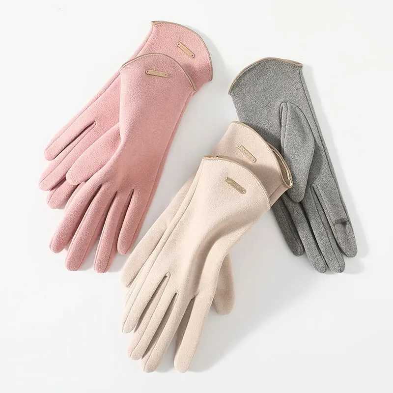 Womens Touch Screen Gs Fashion Gloves Autumn and Winter Warm Thin Cashmere Solid Bicycle Drive Suede Fabric Elegant Windproof W241026