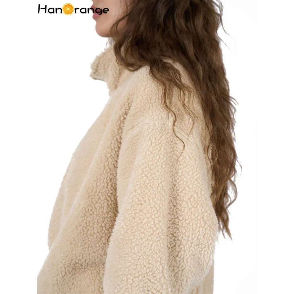 Hanorange 2024 Autumn Winter Lazy Fake Lambswool Turtleneck Hoodie Women Loose Soft Sticky Skin Friendly Warm Top Beige/Brown