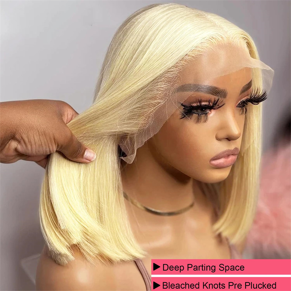 27# Vieame Super Double Drawn Bone Straight 13x4 Frontal Bob Wig with Human Hair 613 Honey Blond 210% Density For Black Women