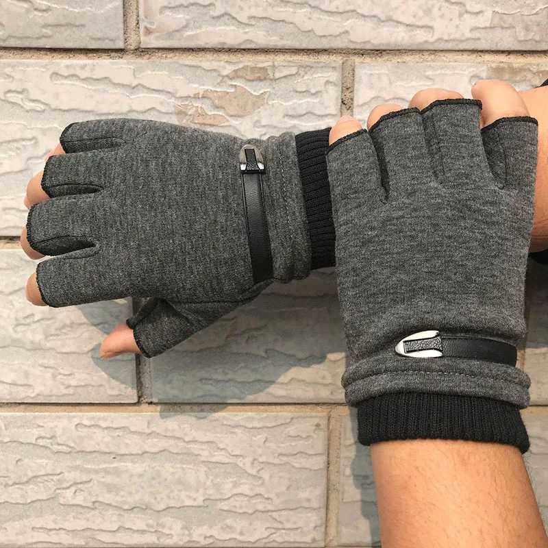 Winter Gs Mens Wool Warm Half Finger Gs Elastic Finger Gloves Mens Outdoor Cycling Gs W241026